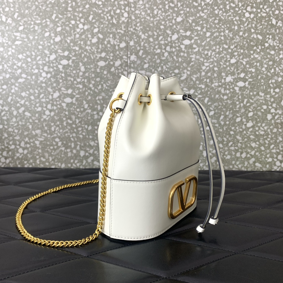 Valentino Garavani VLogo Signature Mini Bucket Bag in Ivory Nappa Leather 